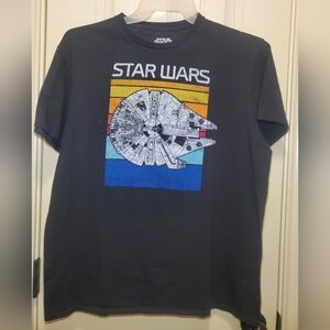 Star Wars Black Tee with Millennium Falcon Design Adult L 100% Cotton